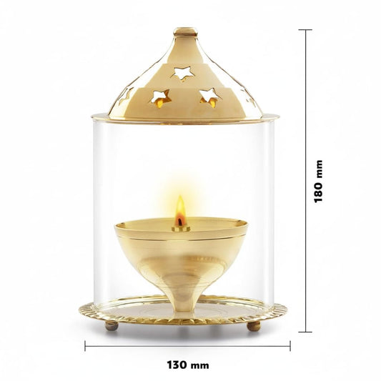 Large Akhand Diya Decorative Brass Oil Lamp with Glass Cover – Kanha Kothi