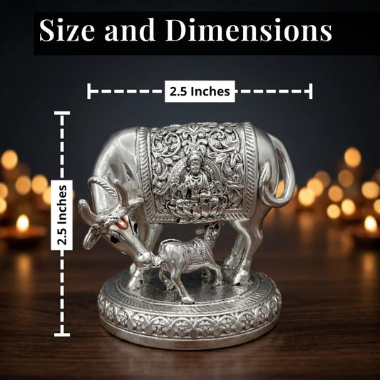 Kanha kothi 999 Pure Silver Plated Kamdhenu Cow Idol | 2.5 inch Vastu Home Decor for Pooja Room & Mandir | Symbol of Prosperity & Abundance | Ideal Religious & Spiritual Gift