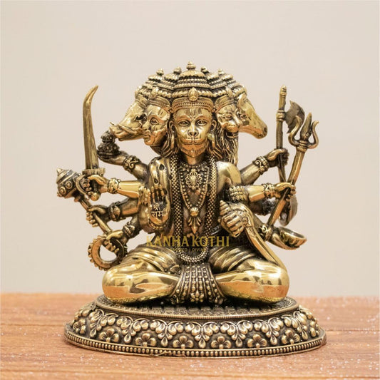 Pure Brass Panchmukhi Hanuman Ji Idol | Handcrafted Lord Hanuman Murti for Home Temple & Office | Panchmukhi Bajrangbali Statue for Pooja, Vastu & Gift