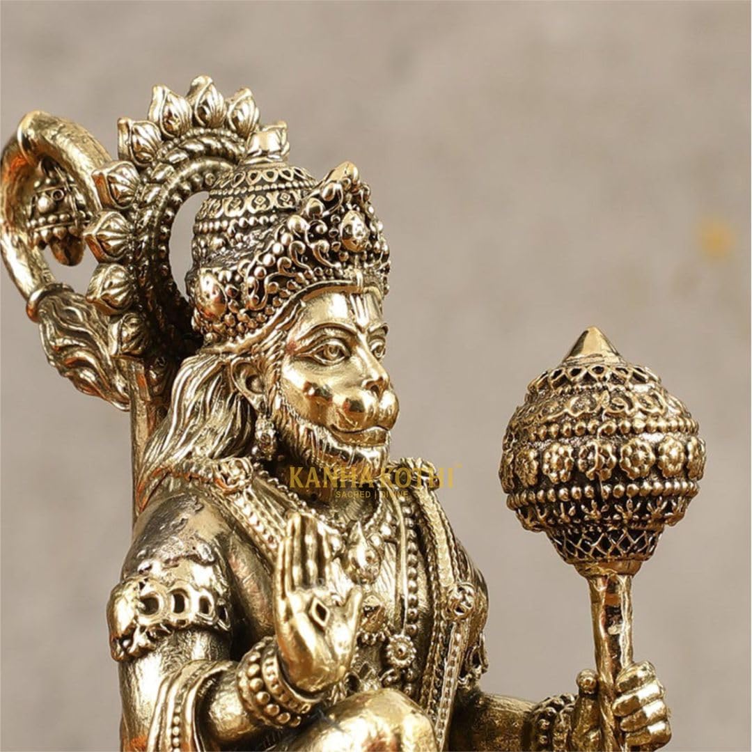 Pure Brass Lord Hanuman Idol for Home Temple | Bajrangbali Murti for Pooja & Gift | Brass Hanuman Ji Statue for Office, Mandir & Decor
