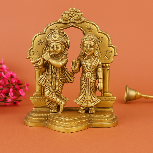 Radha Krishna Brass Finish Idol – Divine Love Statue