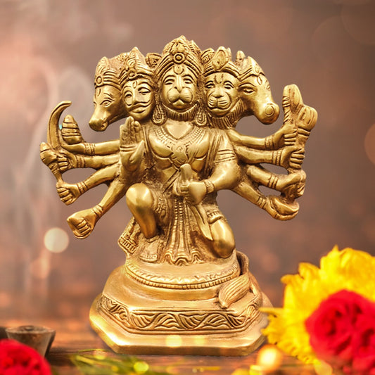 Kanha kothi Panchmukhi Hanuman Brass Idol 18.5 cm | Solid Brass Murti for Home Temple & Office