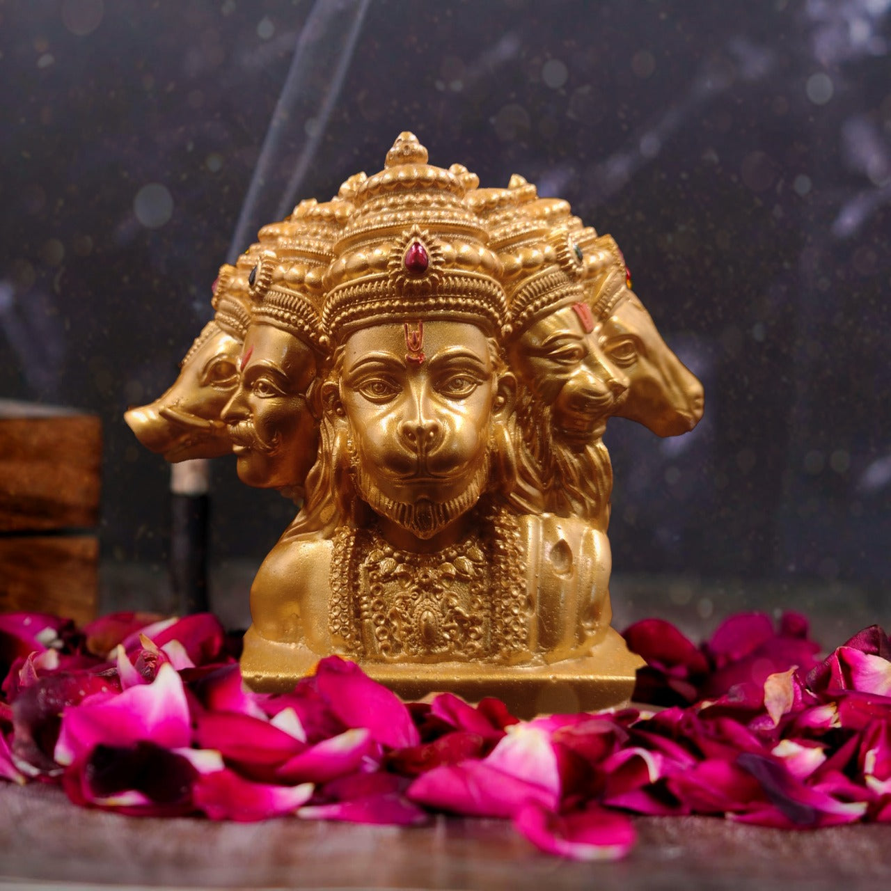 Kanha kothi Panchmukhi Hanuman Idol (Five Faced) | Golden Finish Resin/Polyresin Murti for Home Temple & Office