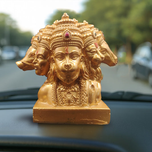 Kanha kothi Panchmukhi Hanuman Idol (Five Faced) | Golden Finish Resin/Polyresin Murti for Home Temple & Office