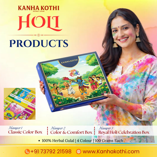 Kanha Kothi Royal Holi Celebration Box | 100% Herbal Gulal (4 Colours x 100g Each) with Jal Jeera & Thandai Mix | Premium Holi Gift Hamper