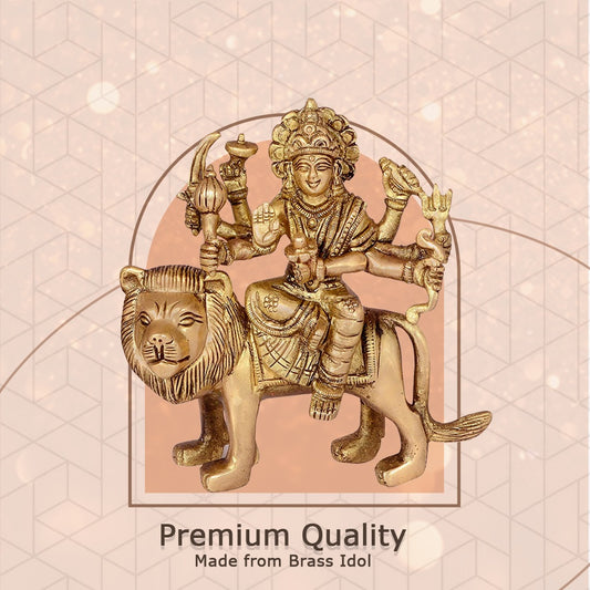 Kanha kothi Durga Maa on Lion Brass Idol 13 cm | Simhavahini Durga Murti for Home Temple