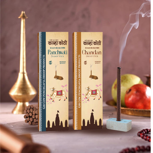 Kanha Kothi Panchwati & Chandan Dhoop Sticks – Premium Panchgavya Incense for Puja & Meditation