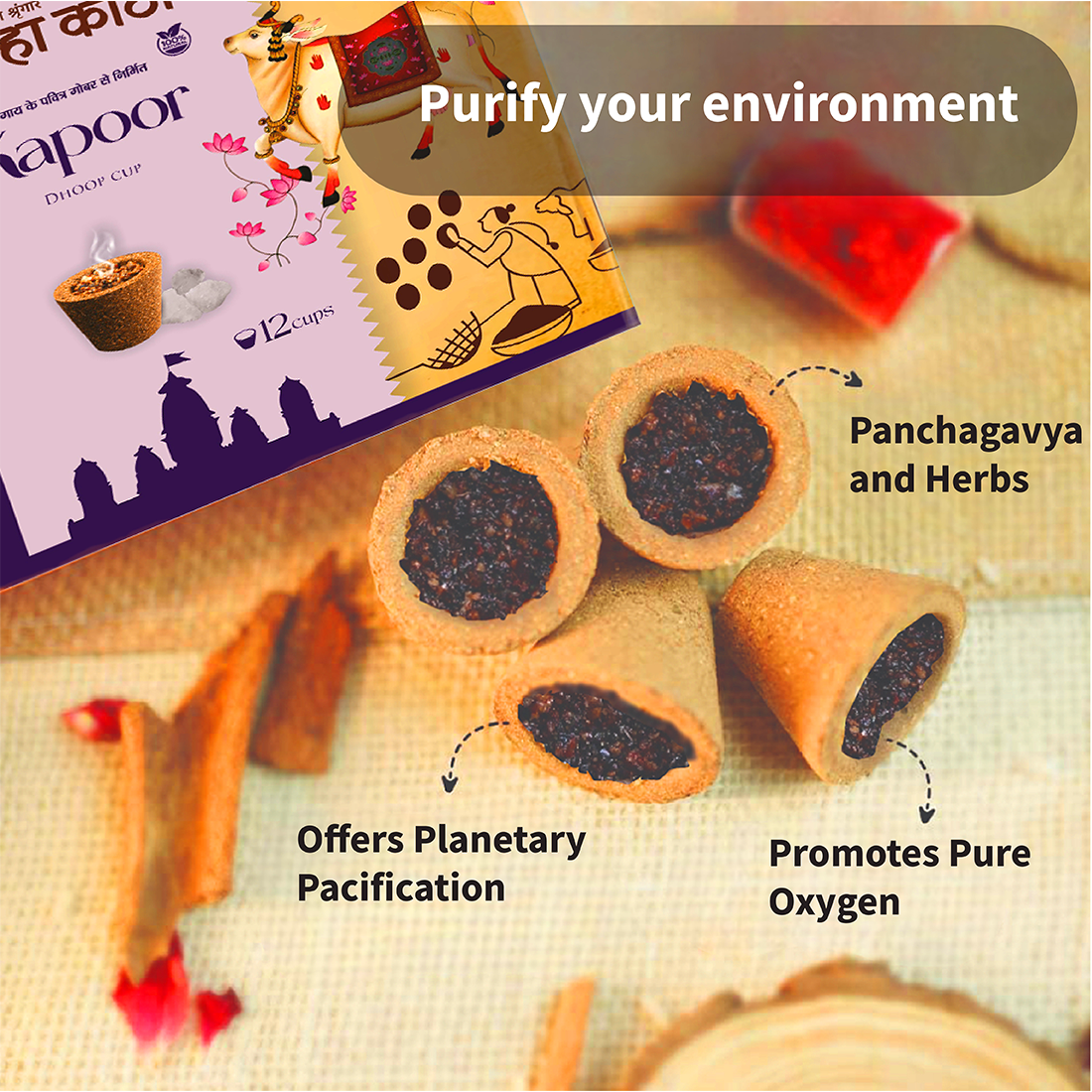 Kanha Kothi Kapoor Dhoop Cups – Pure Panchgavya Aroma (Pack Of 1)