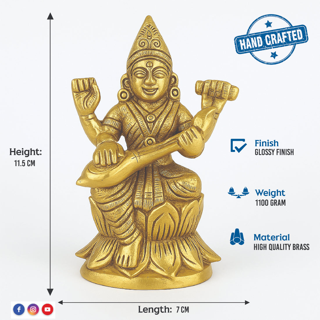 Goddess Saraswati Idol – Wisdom & Music Showpiece