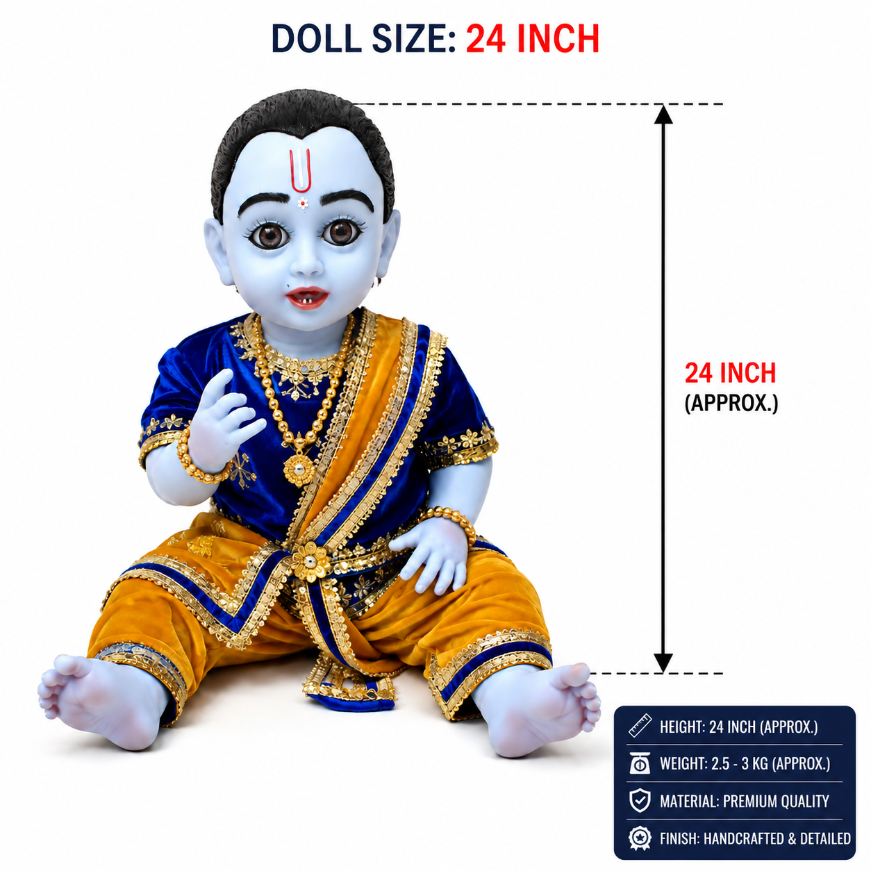 Kanha Kothi 24 Inch Laddu Gopal Doll | Premium Silicone Look Krishna Doll | Designer Dress with Mukut | Large Bal Gopal Idol for Home Temple Decor | Best Birthday Gift for Kids, Wife & Mother