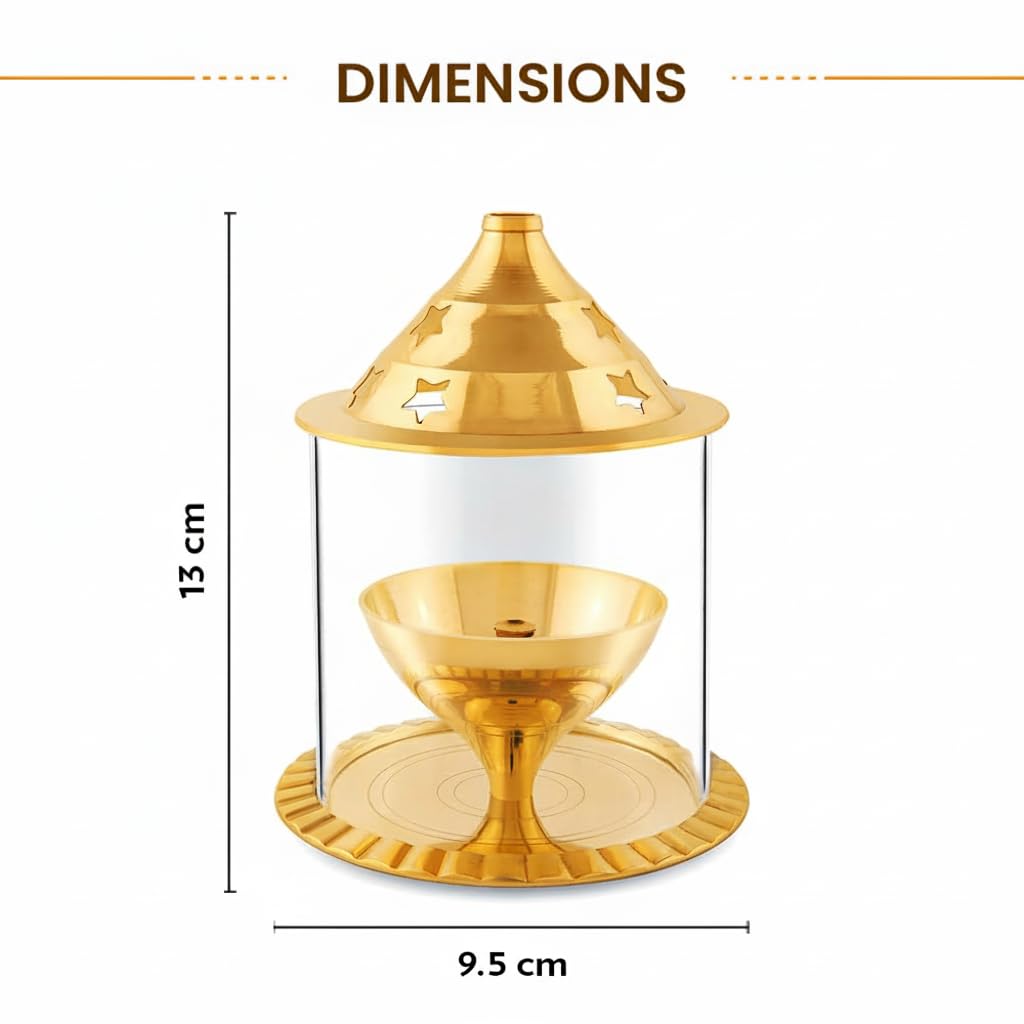 Akhand Diya Decorative Brass Oil Lamp with Glass Cover (Medium Size) – Kanha Kothi