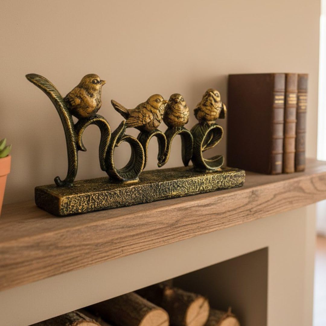 Kanha Kothi Home Decorative Showpiece with 4 Birds | Resin Craft Figurine for Living Room, Office & Gifting | Elegant Bird Theme Home Decor Sculpture