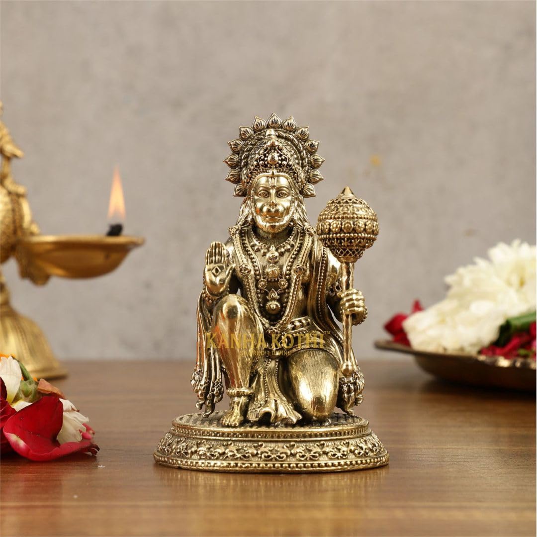 Pure Brass Lord Hanuman Idol for Home Temple | Bajrangbali Murti for Pooja & Gift | Brass Hanuman Ji Statue for Office, Mandir & Decor