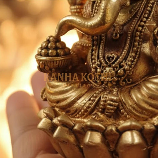 Handcrafted Brass Lord Ganesha Idol on Lotus | Antique Finish Ganpati Statue for Home Temple & Office Dcor