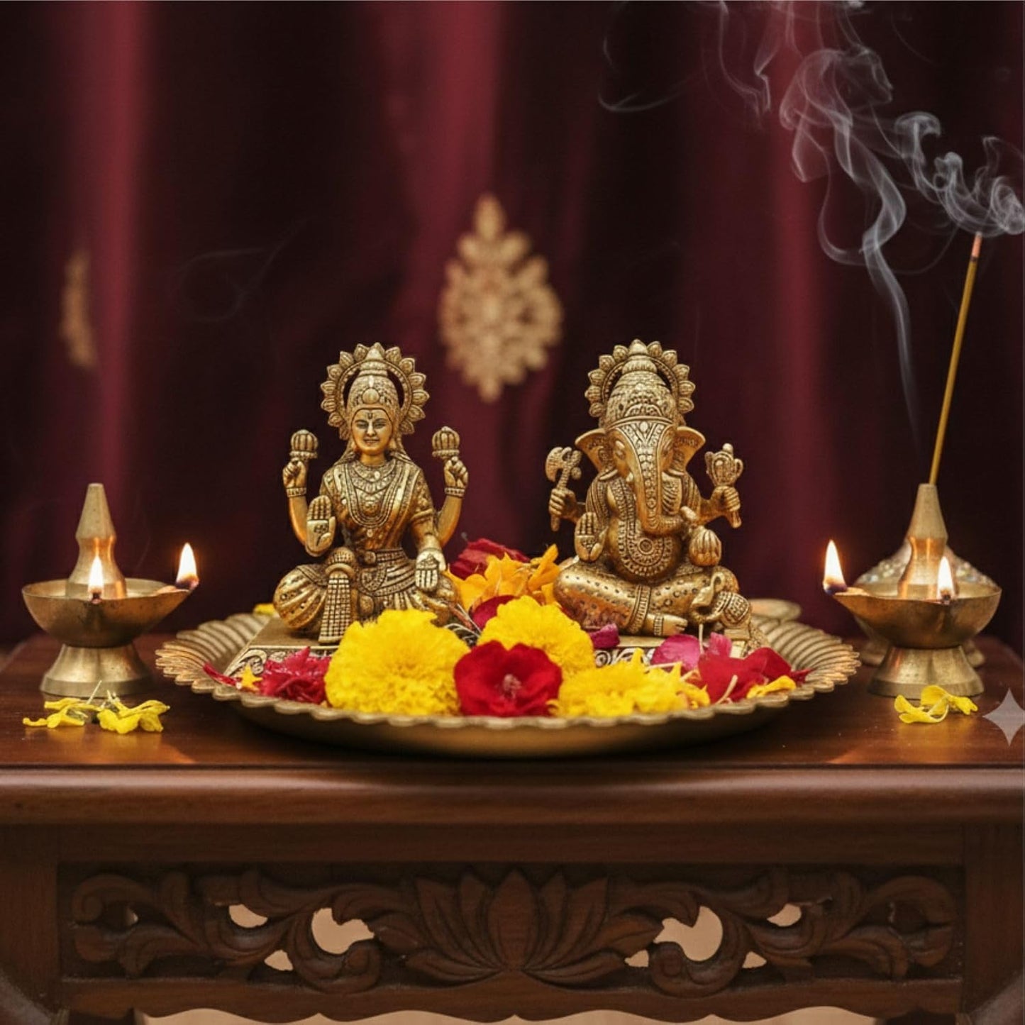 Handcrafted Brass Lakshmi Ganesh Idol Set – Divine Blessings for Your Home Temple