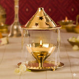 Akhand Diya Decorative Brass Oil Lamp with Glass Cover (Medium Size) – Kanha Kothi