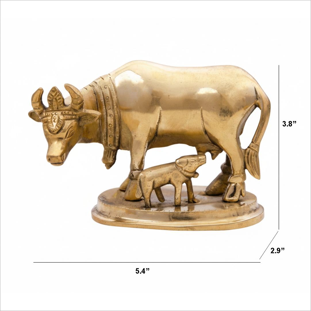 Buy Brass Kamdhenu Cow and Calf Idol for Puja & Home Decor | Kanha Kothi