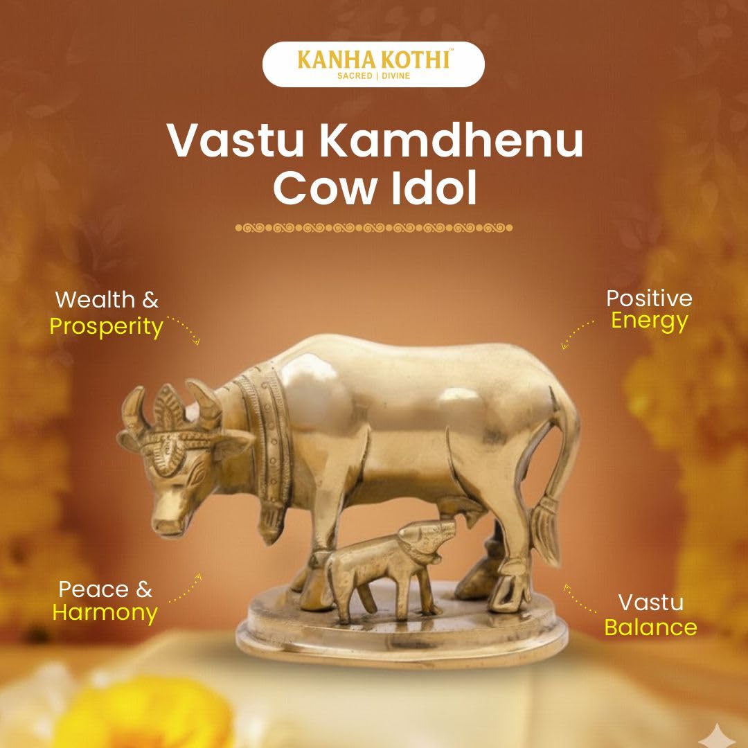 Buy Brass Kamdhenu Cow and Calf Idol for Puja & Home Decor | Kanha Kothi