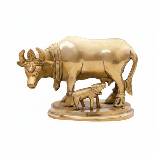Buy Brass Kamdhenu Cow and Calf Idol for Puja & Home Decor | Kanha Kothi