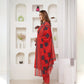 Red Cotton Elephant Print Kurta Set with Printed Pant & Dupatta – Trendy 3 Piece Ethnic Suit for Women