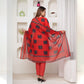 Red Cotton Elephant Print Kurta Set with Printed Pant & Dupatta – Trendy 3 Piece Ethnic Suit for Women