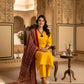 Yellow Cotton Kurta Salwar with Red Designer Dupatta – Women’s 3 Piece Set