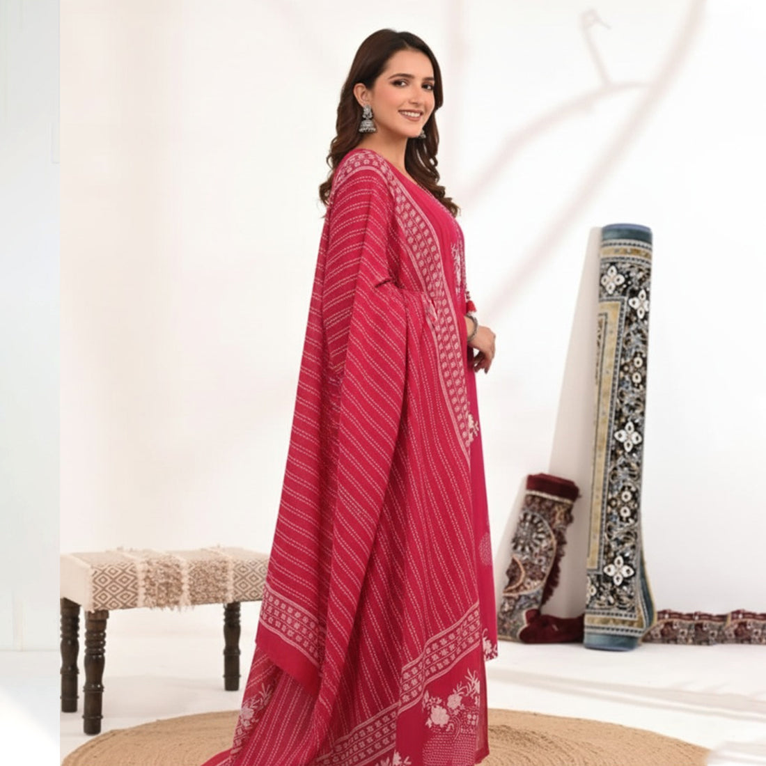 Rani Cotton Printed Kurta Set with Palazzo & Dupatta – Women’s 3 Piece Traditional Outfit