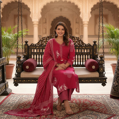 Rani Cotton Printed Kurta Set with Palazzo & Dupatta – Women’s 3 Piece Traditional Outfit