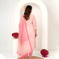 Peach Floral Printed Cotton Kurta Set with Matching Pant & Dupatta – Elegant 3 Piece Suit for Women