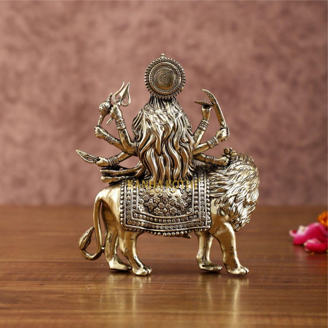 Pure Brass Maa Durga Idol on Lion – Handcrafted Durga Mata Murti for Home Temple & Pooja