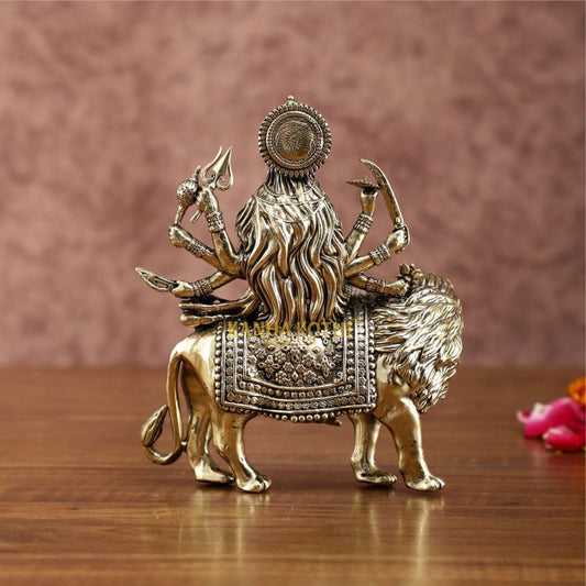 Pure Brass Maa Durga Idol on Lion – Handcrafted Durga Mata Murti for Home Temple & Pooja