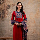 Maroon Jaipur Printed Cotton Kurti with Dupatta – Ethnic Wear for Women