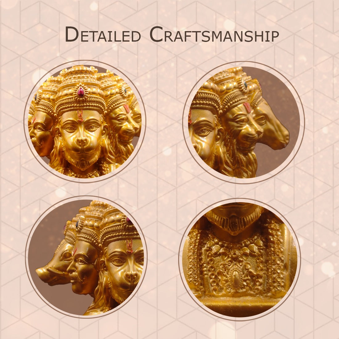 Kanha kothi Panchmukhi Hanuman Idol (Five Faced) | Golden Finish Resin/Polyresin Murti for Home Temple & Office