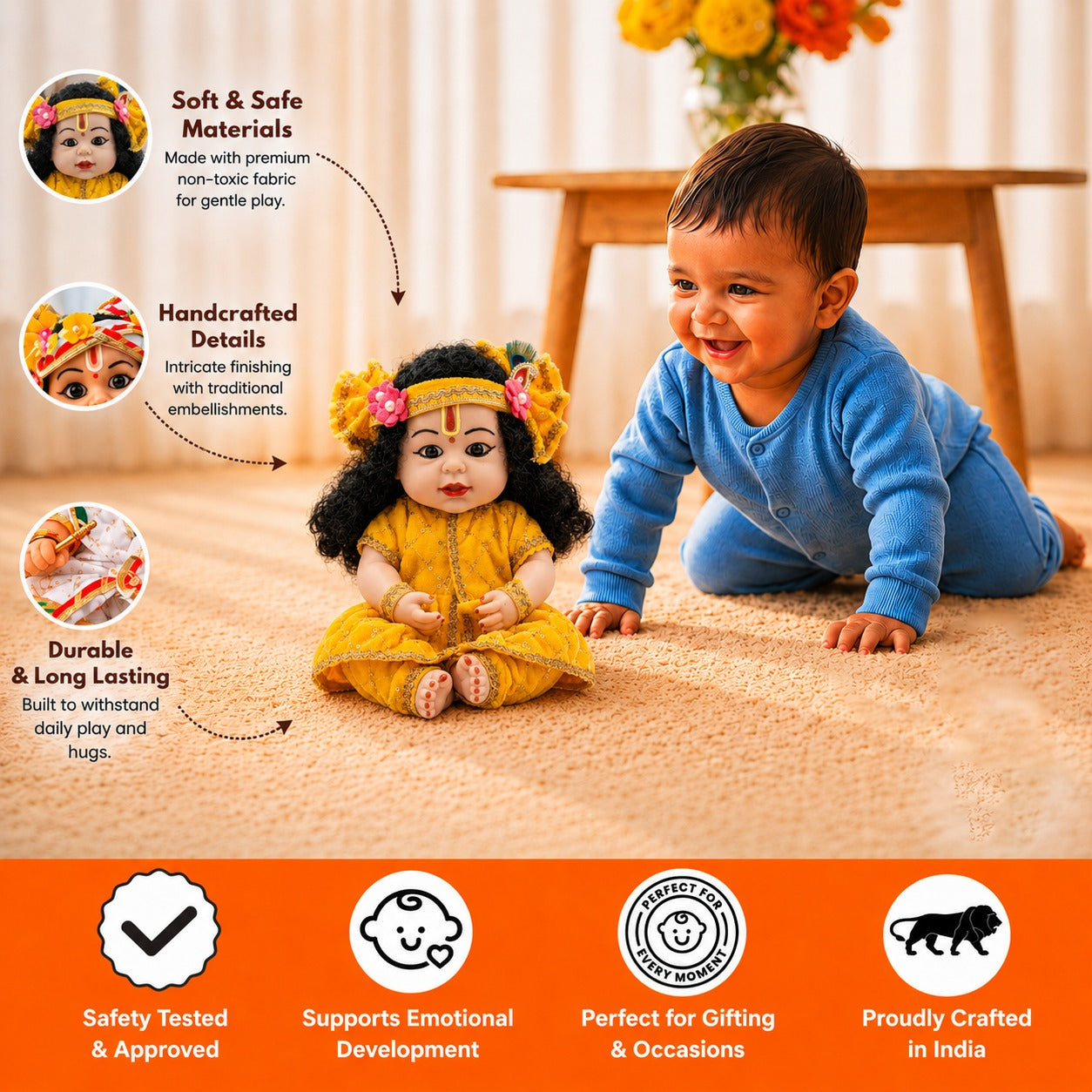 Kanha Kothi Krishna Doll – Sanskar Toy for Kids | Beautiful Lord Krishna Figurine | Educational & Cultural Toy | Perfect Gift for Boys & Girls