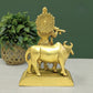 Pure Brass Lord Krishna with Cow Statue (7 Inch) – Divine Home Décor & Spiritual Idol