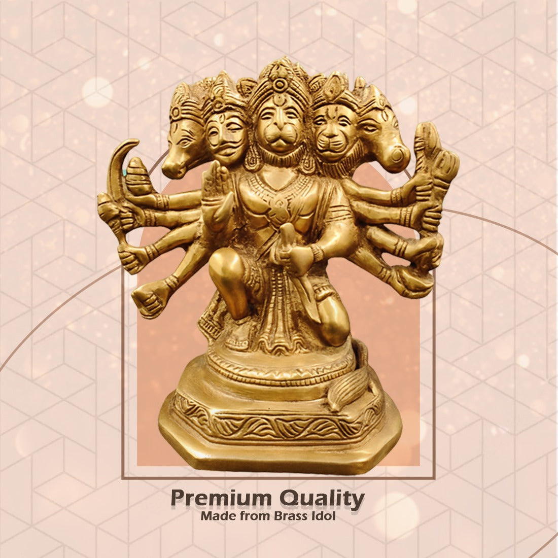 Kanha kothi Panchmukhi Hanuman Brass Idol 18.5 cm | Solid Brass Murti for Home Temple & Office