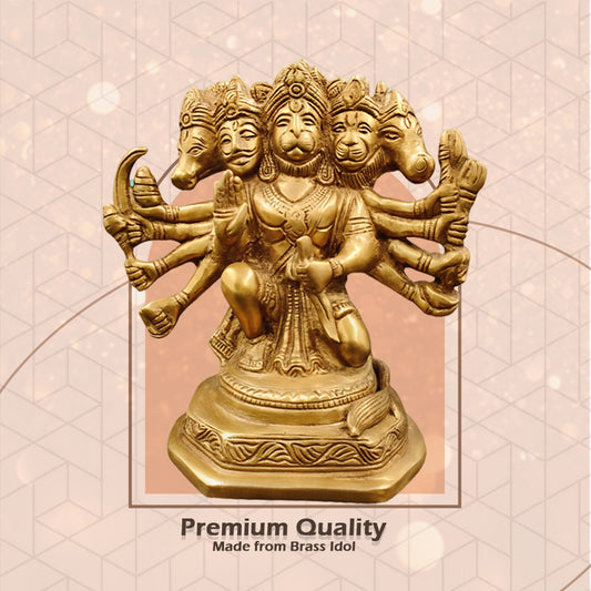 Kanha kothi Panchmukhi Hanuman Brass Idol 18.5 cm | Solid Brass Murti for Home Temple & Office