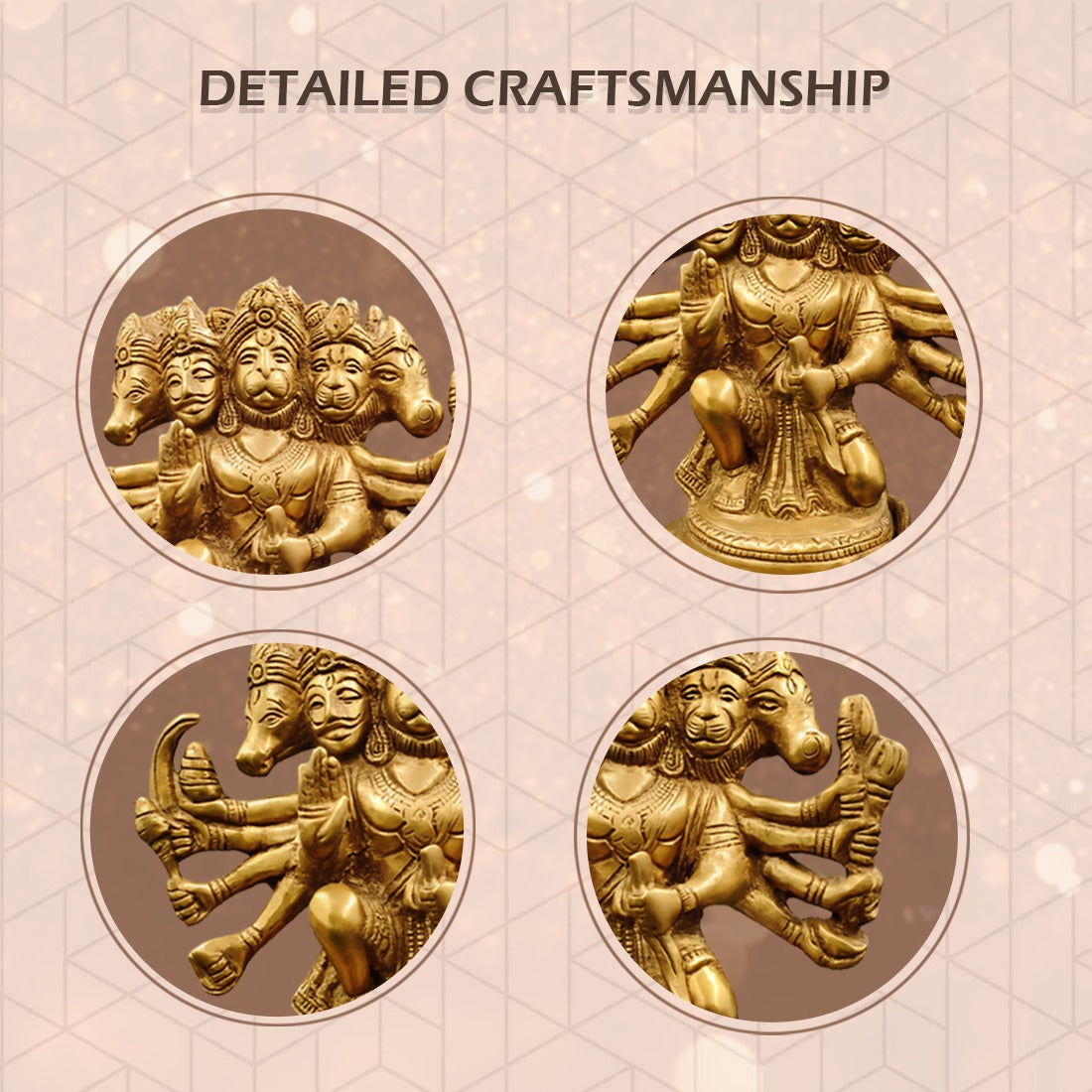 Kanha kothi Panchmukhi Hanuman Brass Idol 18.5 cm | Solid Brass Murti for Home Temple & Office