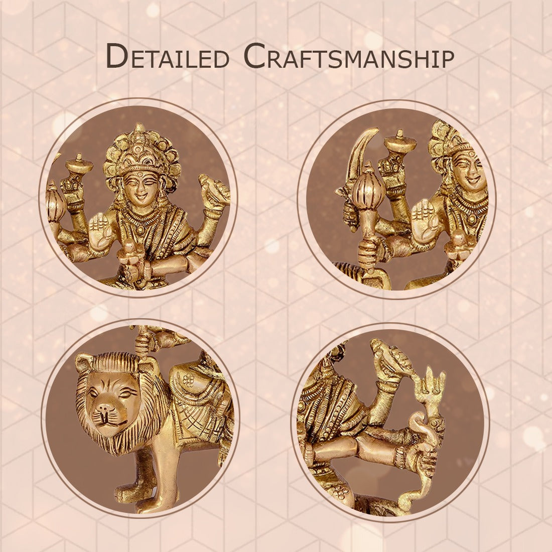Kanha kothi Durga Maa on Lion Brass Idol 13 cm | Simhavahini Durga Murti for Home Temple