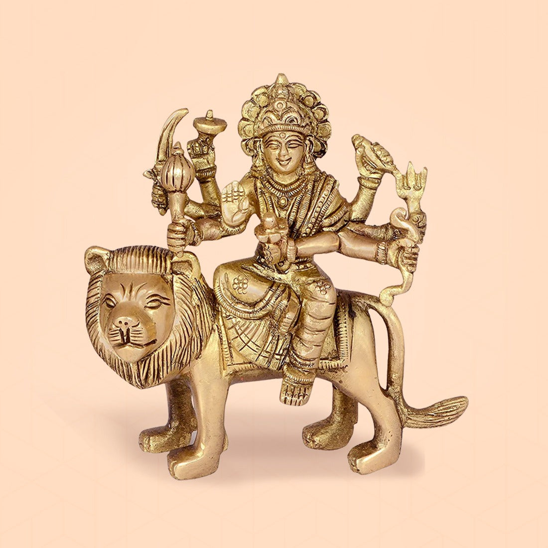 Kanha kothi Durga Maa on Lion Brass Idol 13 cm | Simhavahini Durga Murti for Home Temple